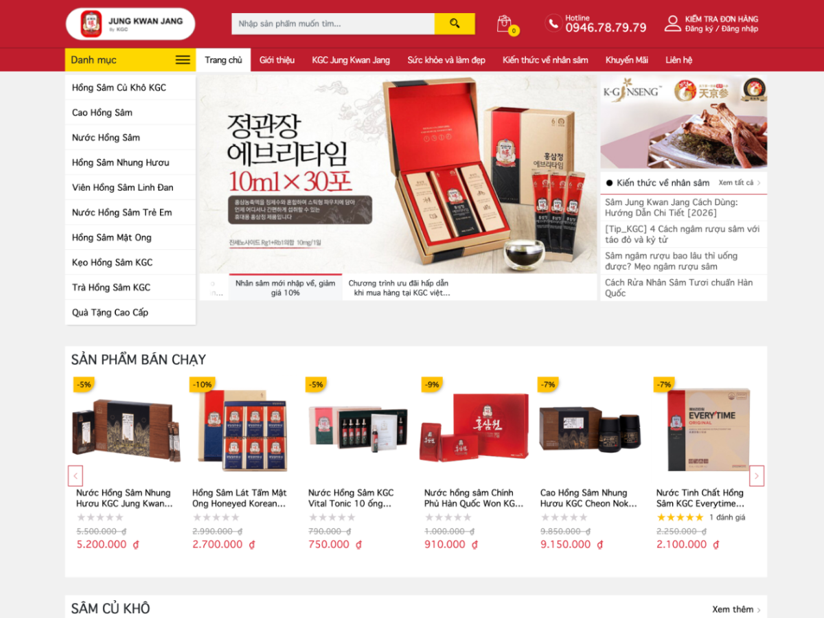Giao diện website KGC Jung Kwan Jang Việt Nam